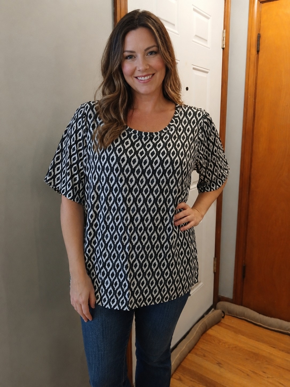 Chico's Navy  & White Geometric Scoop Neck Tunic Wonen's XL